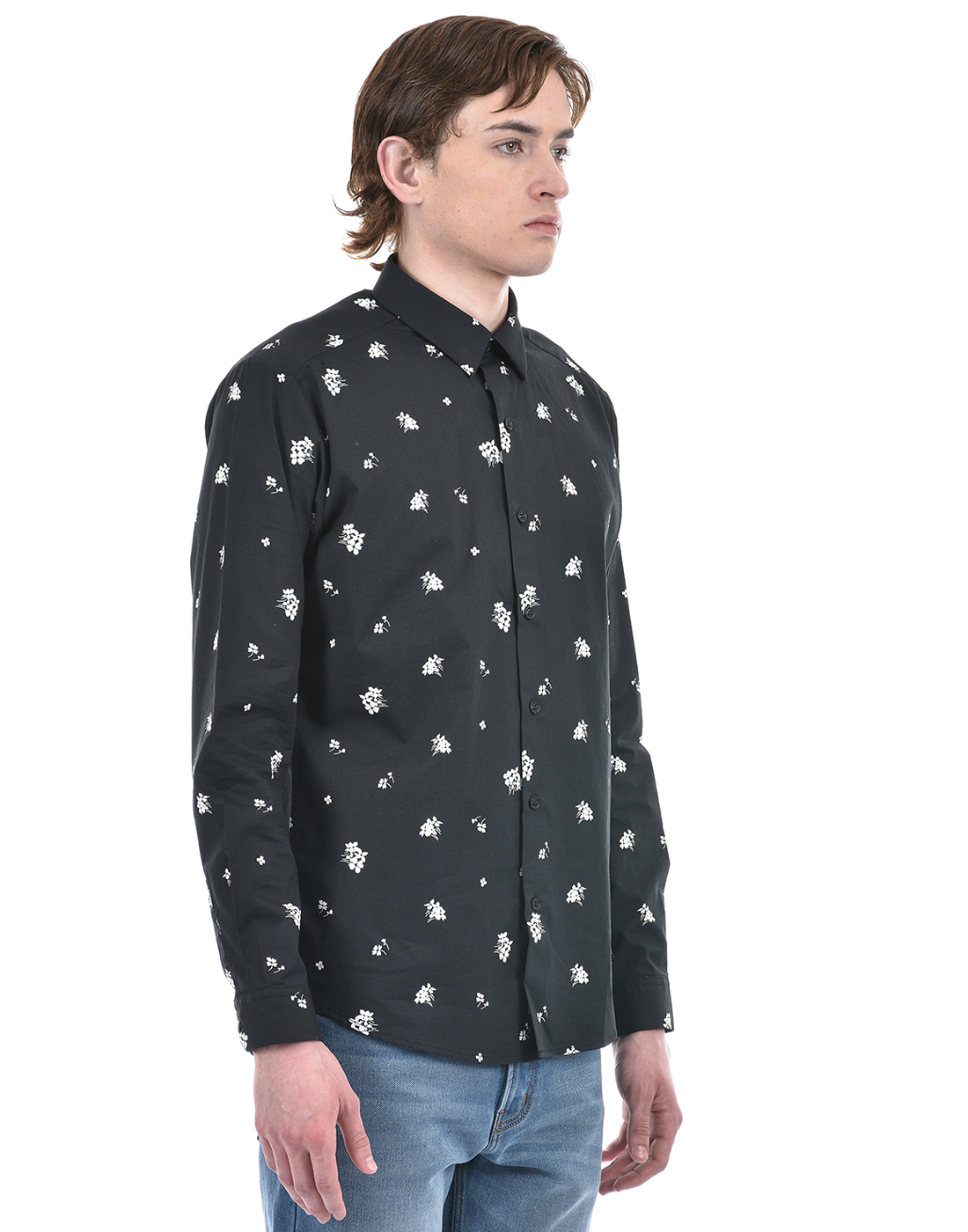 Numero Uno Men Floral Print Black Shirt